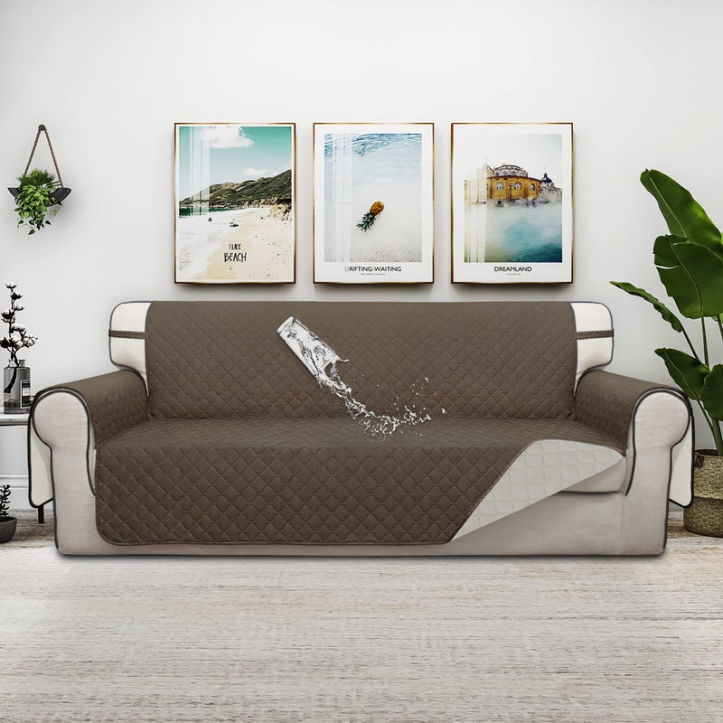 ISSUNTEX Double Protection 100% Waterproof Sofa Covers for Living Room  Couch Covers for 3 Cushion Couch Sofa  Reversible Furniture Protector Sofa Cover for Dogs  Pets  Kids (Sofa  Camel/Ivory) - Image 2